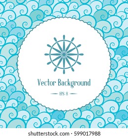 Retro nautical background with emblem and waves. Vector template for logo design of travel agencies, tourist offices, boat rental or cruise.