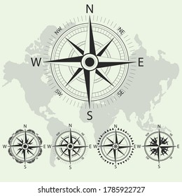 Retro nautical compass. Retro design vector collection.  Sea navigation compass for sea ship. Vector illustration