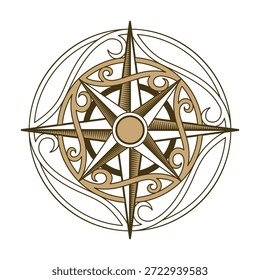 Retro nautischer Kompass. Handgezeichnete Windrose. Altes Vektordesign-Element für Meeresthema und Heraldik. Vintage Rose aus Wind für die Seeschifffahrt