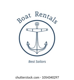 Retro nautical label with anchor. Vector template for logo design of travel agencies, tourist offices, boat rental or cruise.
