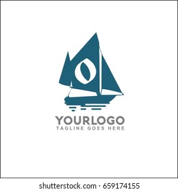 Retro nautical logo with marine sail boat. Vector illustration for label, t-shirt print, vintage badges and logo design. Letter O