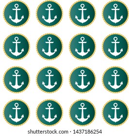 Retro nautical seamless pattern with anchors in rope circular frames on white background.EPS10 Illustration