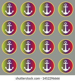 Retro nautical seamless pattern with anchors in circular frames on grey background.EPS10 Illustration