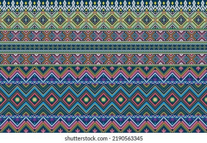 Retro Navajo tribe vector seamless design in various colors. Print of Aztec Fancy Geometric Art. Wallpaper, Fabric Design, Fabric, Paper, Cover, Textile, Weave, and Wrap are all terms that can be used