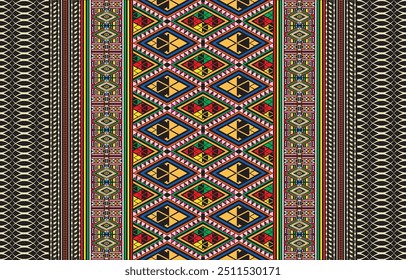 Retro Navajo tribe vector seamless design in various colors. Print of Aztec Fancy Geometric Art. Wallpaper, Fabric Design, Fabric, Paper, Cover, Textile, Weave, and Wrap are all terms that can be used