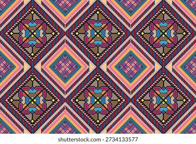 Retro Navajo tribe vector seamless design in various colors. Print of Aztec Fancy Geometric Art. Wallpaper, Fabric Design, Fabric, Paper, Cover, Textile, Weave, and Wrap are all terms that can be used to describe a type of fabric.