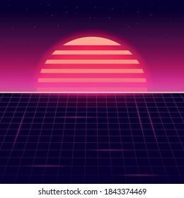 Retro Neon 80s Background without city
