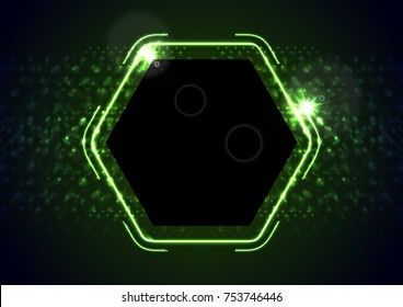 Retro neon 80s shiny hexagon abstract background. Vector dark green design