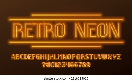 Retro Neon alphabet font. Art Deco neon letters and numbers. Stock vector typescript for your design.