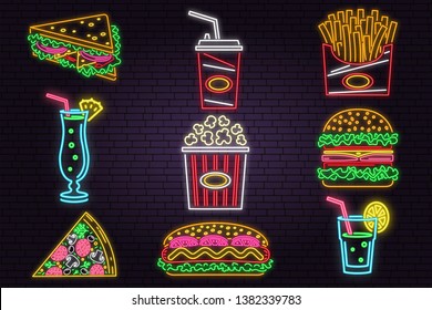 Retro Neon Burger Cola Croissant Coffee Stock Vector (Royalty Free ...