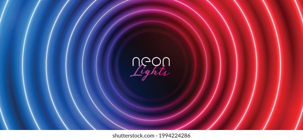 retro neon circular blue and red light banner