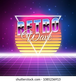 Retro neon design - synthwave or retrowave style typographic illustration