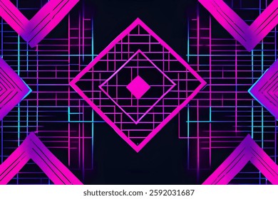 Retro Neon Geometric Pattern with Futuristic Vaporwave Style