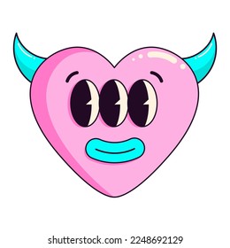 Retro neon heart in trendy y2k psychedelic style. 2000s aesthetic. Devil heart.