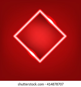 Retro neon lamp red color. Design element for your ad, sign, poster, banner. Glowing neon background. 