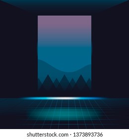 Vetor de fundo de paisagem neon retrô