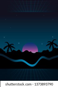 Vector de fondo de paisaje de neón retro