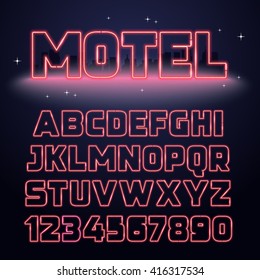 Retro Neon Light Font. Vector glowing alphabet