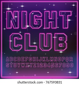 Retro Neon Light Font. Vector glowing alphabet