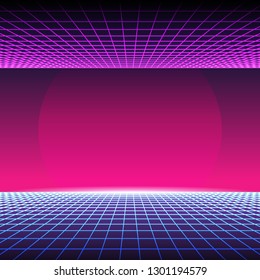 Retro Neon Light Synthwave Sci-fi Background. Vector