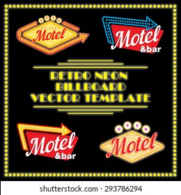 Retro Neon Motel Billboard Vector Template