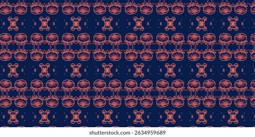 Retro Neon Pink Symmetrical Pattern on Dark Blue Background