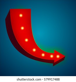 Retro neon sign with neon arrow. 3D night neon sign with glowing lights. Vector illustration of frame, neon arrow icons. Realistic frame for your designs, banners, flayers or advertising