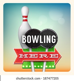 Retro neon sign bowling in the style of American roadside advertising style 1950s