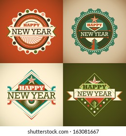 Retro New Year stickers. Vector illustration.