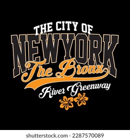 Retro Nueva York , La huella del slogan del Bronx varsity College. Diseño de impresión de tipografía de eslogan. Camisas vectoras y sudaderas gráficas u otros usos