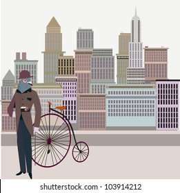 Retro new york illustration - Vintage bird on a bike