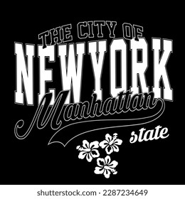 Retro Nueva York , impresión de eslóganes de la universidad de varsity de Manhattan. Diseño de impresión de tipografía de eslogan. Camisas vectoras y sudaderas gráficas u otros usos