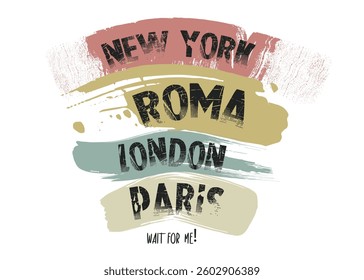 Retro New York, Rome, Paris, London Slogan typography print. grunge urban typography slogan print for T-shirt graphics, poster, print, postcard and other uses..eps