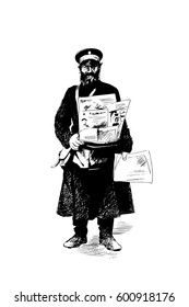 Retro newspaper man, hand drawn vector illustration