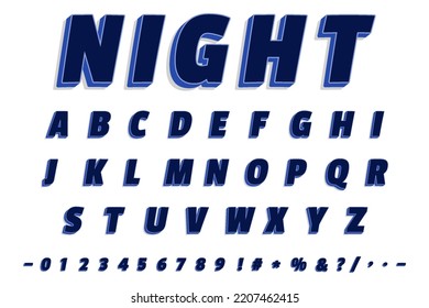 Retro night 3d alphabet and number letter design,  font effect style