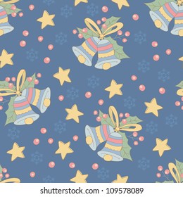 retro night Christmas seamless with bells and holly
