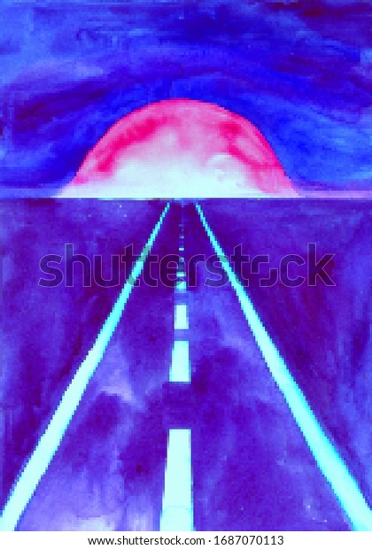 retro night neon road. 80s-90s retro games\
style, pixel art. Vector\
illustration\

