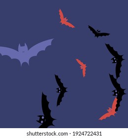 Retro Night Pink Spooky Halloween Art Illustration. Eyes Motion Colorful Black Scary Bats Vector Background. Purple Chaos Sky Creepy Art Flying Bats Fabrics. Red Print Gothic Attack Wallpaper.