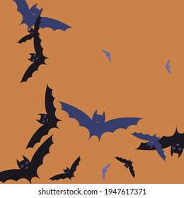 Retro Night Purple Scary Simple Art. Spooky Print Black Creepy Gothic Bats Vector Design Pic. Eyes Violet Motion Sky Halloween Art Illustration. Attack Colorful Chaos Orange Flying Bats Art Pattern.