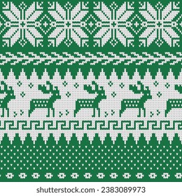 Retro nordic fair isle knit for winter and Christmas in green and white