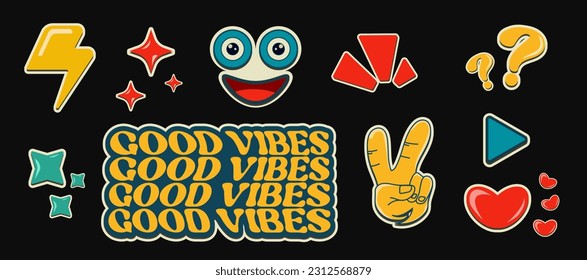 Retro nostalgic pop art sticker design art set. Vector elements for poster, banner, promotion, trendy youth style