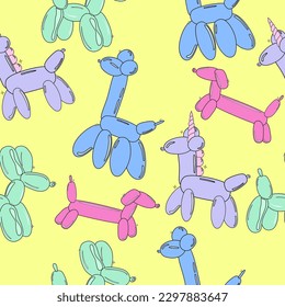 Retro nostalgic seamless pattern with fun cartoon birthday balloons. Editable vector illustration.