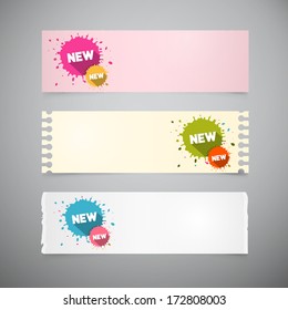 Retro Note Papers Set with Colorful Stains, Splashes with New Title