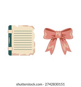 Retro notepad with border and pink ribbon bow, cute stationery vector for love letter, gift tag, party invitation design