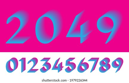 Retro number 0 1 2 3 4 5 6 7 8 9 gradient vintage color. Vector illustration.