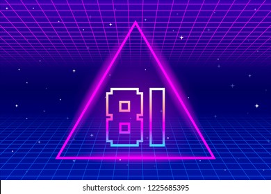 Retro Number 81 inside Triangle and Grid Background. EPS10 Vector With Transparency