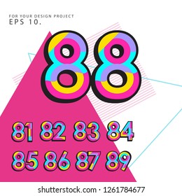Retro Number Set Vector Template Design Illustration
