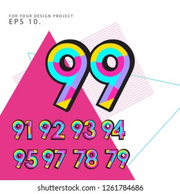 Retro Number Set Vector Template Design Illustration