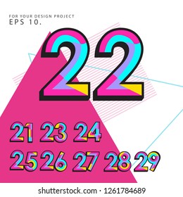 Retro Number Set Vector Template Design Illustration