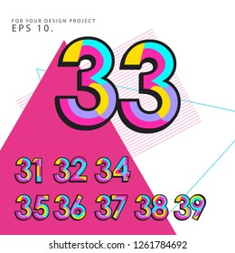 Retro Number Set Vector Template Design Illustration